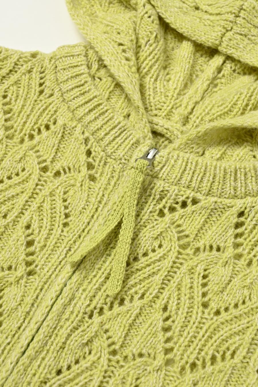 100% Wool Openwork Hooded Cardigan