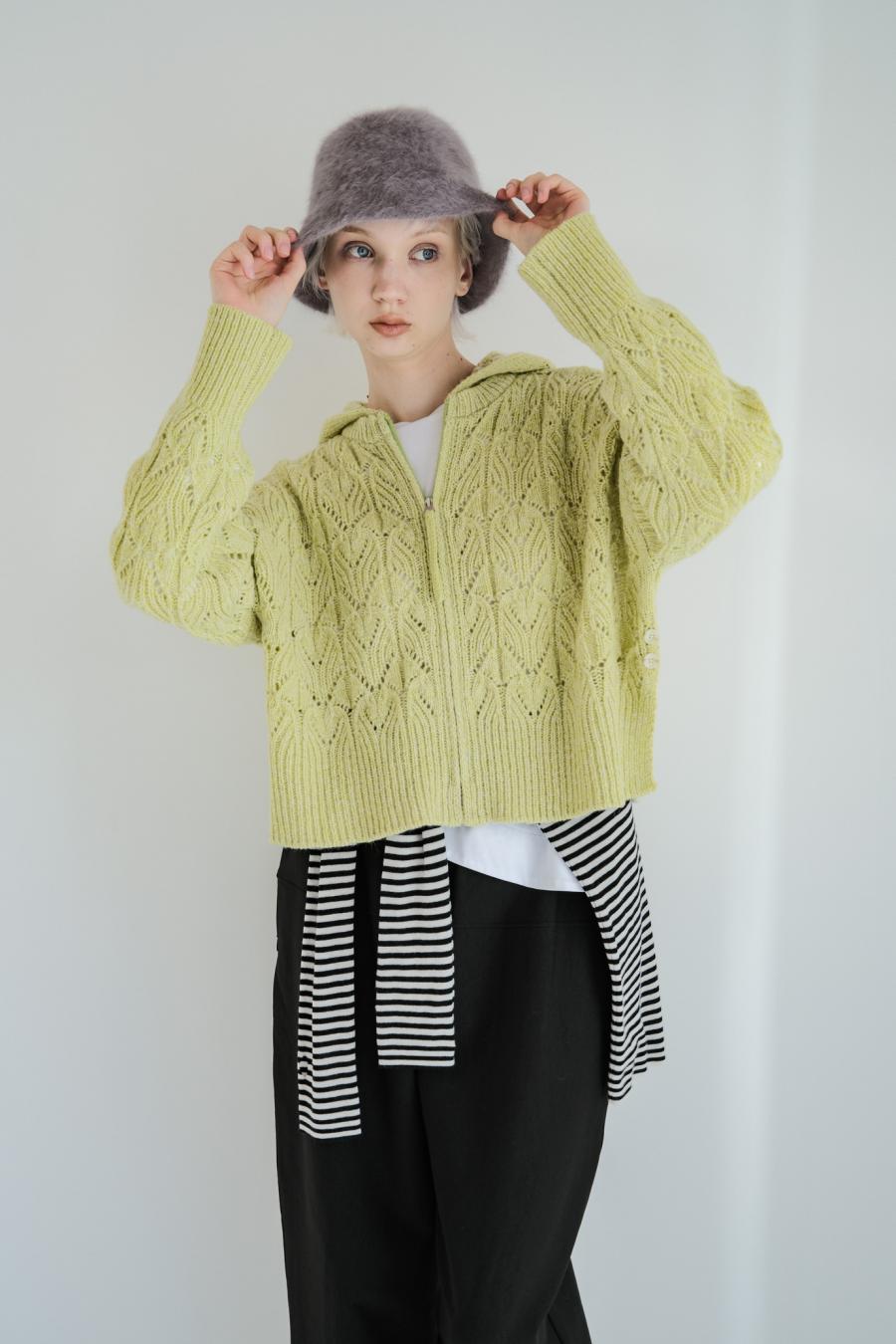 100% Wool Openwork Hooded Cardigan