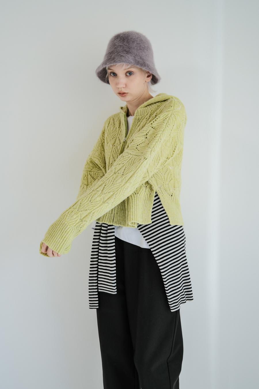 100% Wool Openwork Hooded Cardigan