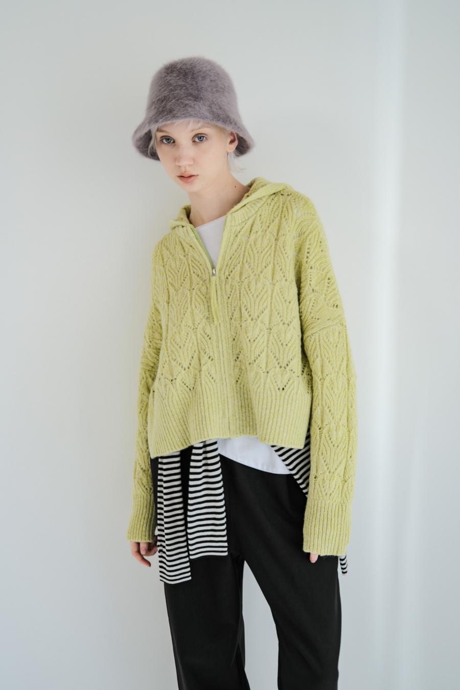 100% Wool Openwork Hooded Cardigan