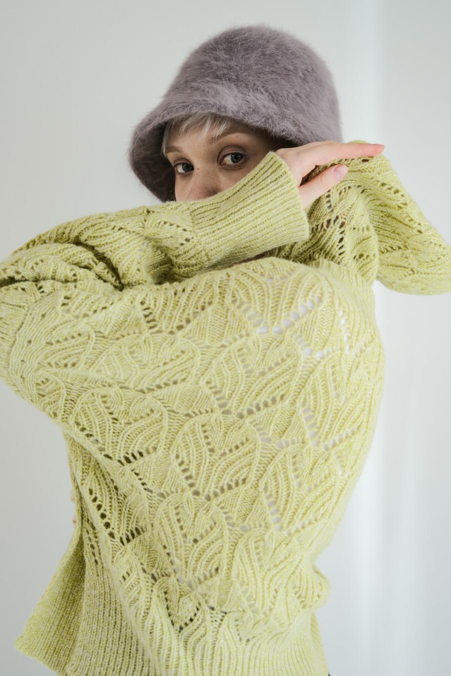 100% Wool Openwork Hooded Cardigan