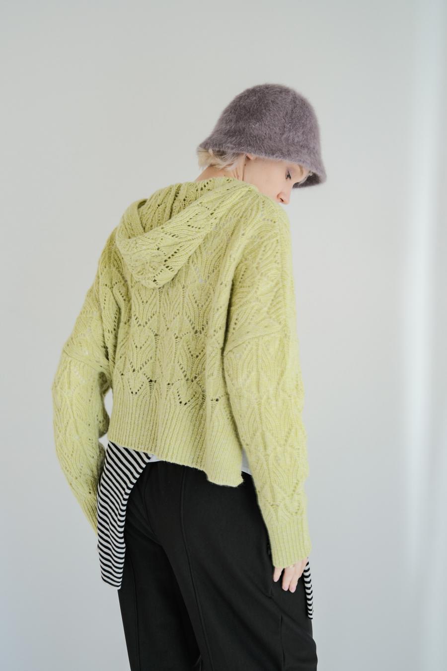 100% Wool Openwork Hooded Cardigan