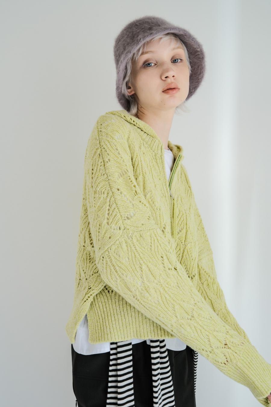 100% Wool Openwork Hooded Cardigan