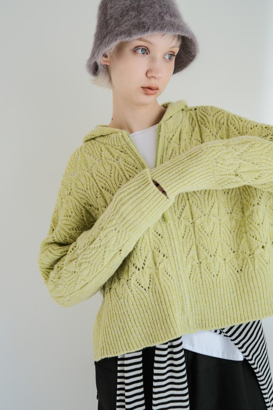 100% Wool Openwork Hooded Cardigan