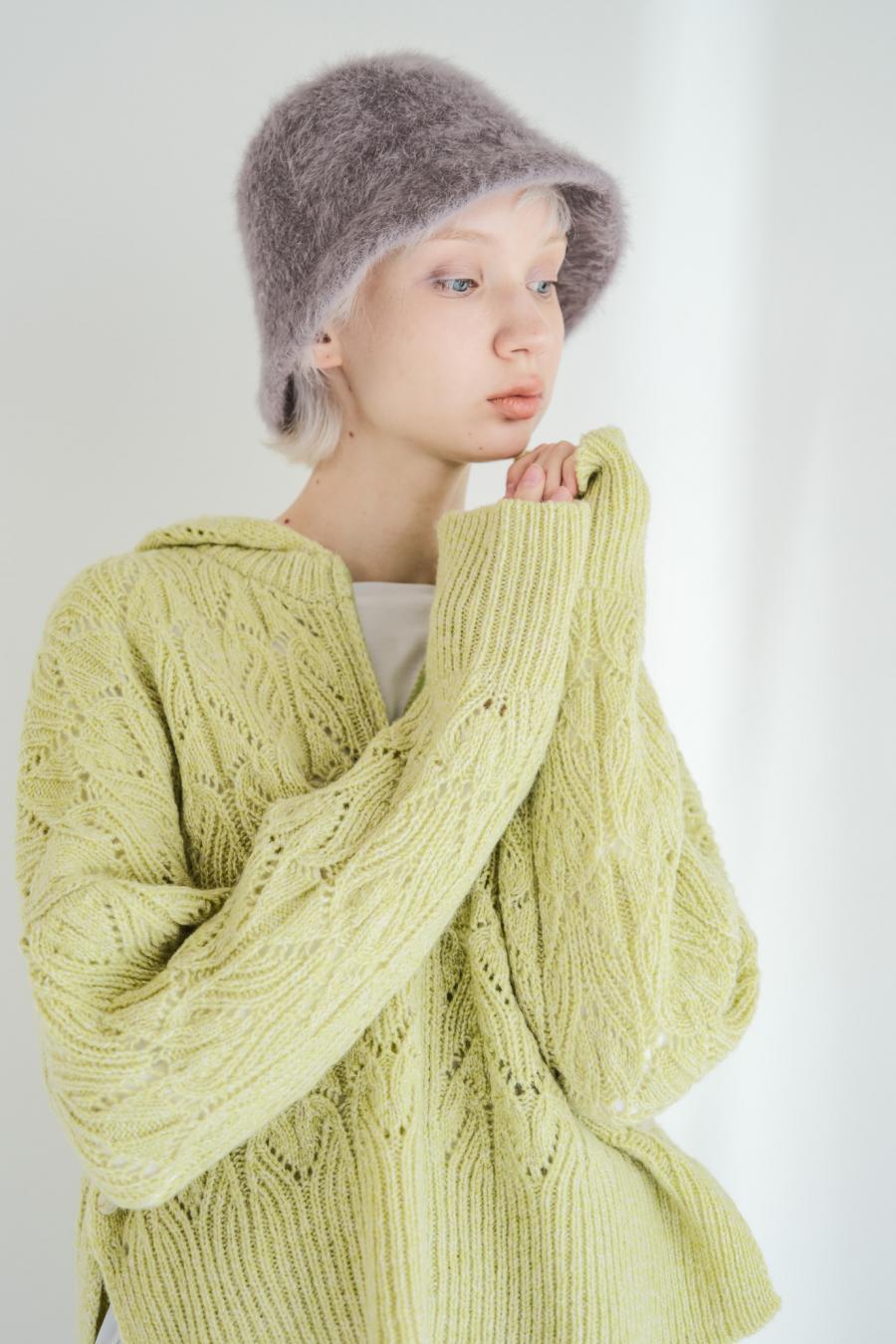 100% Wool Openwork Hooded Cardigan