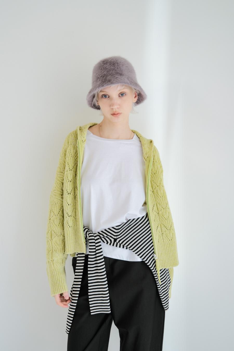 100% Wool Openwork Hooded Cardigan