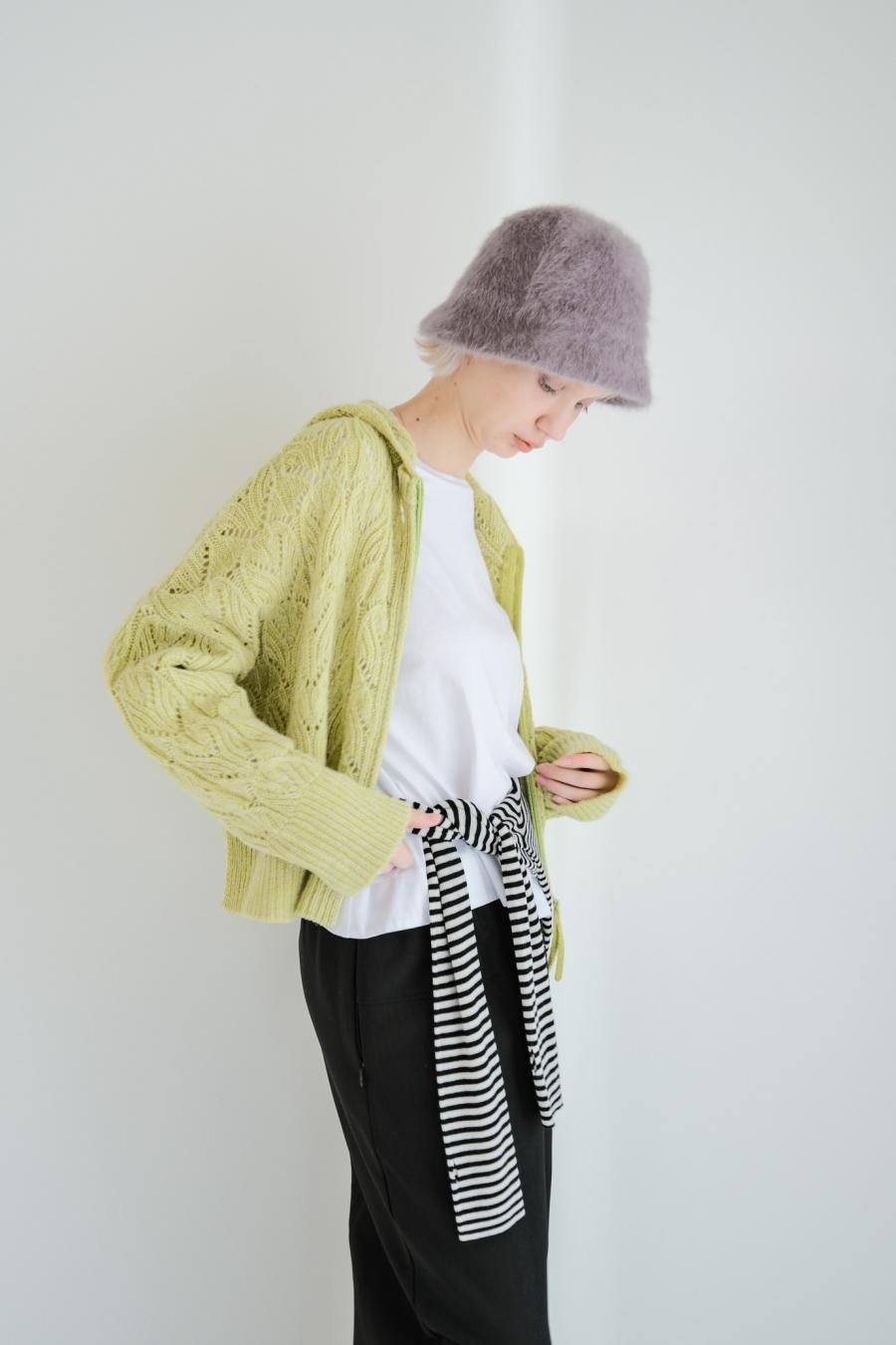 100% Wool Openwork Hooded Cardigan