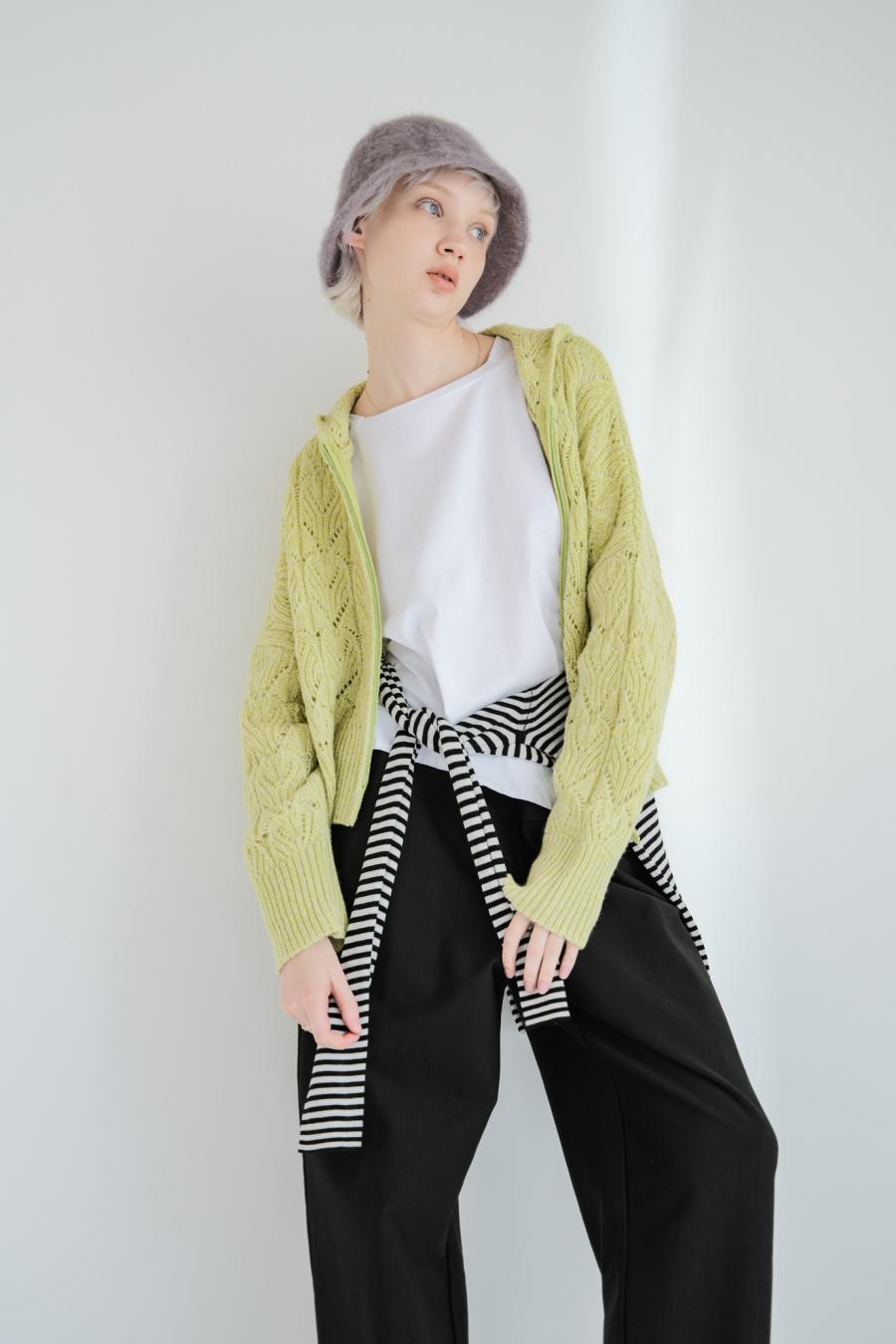 100% Wool Openwork Hooded Cardigan
