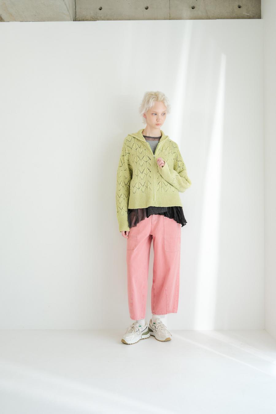 100% Wool Openwork Hooded Cardigan