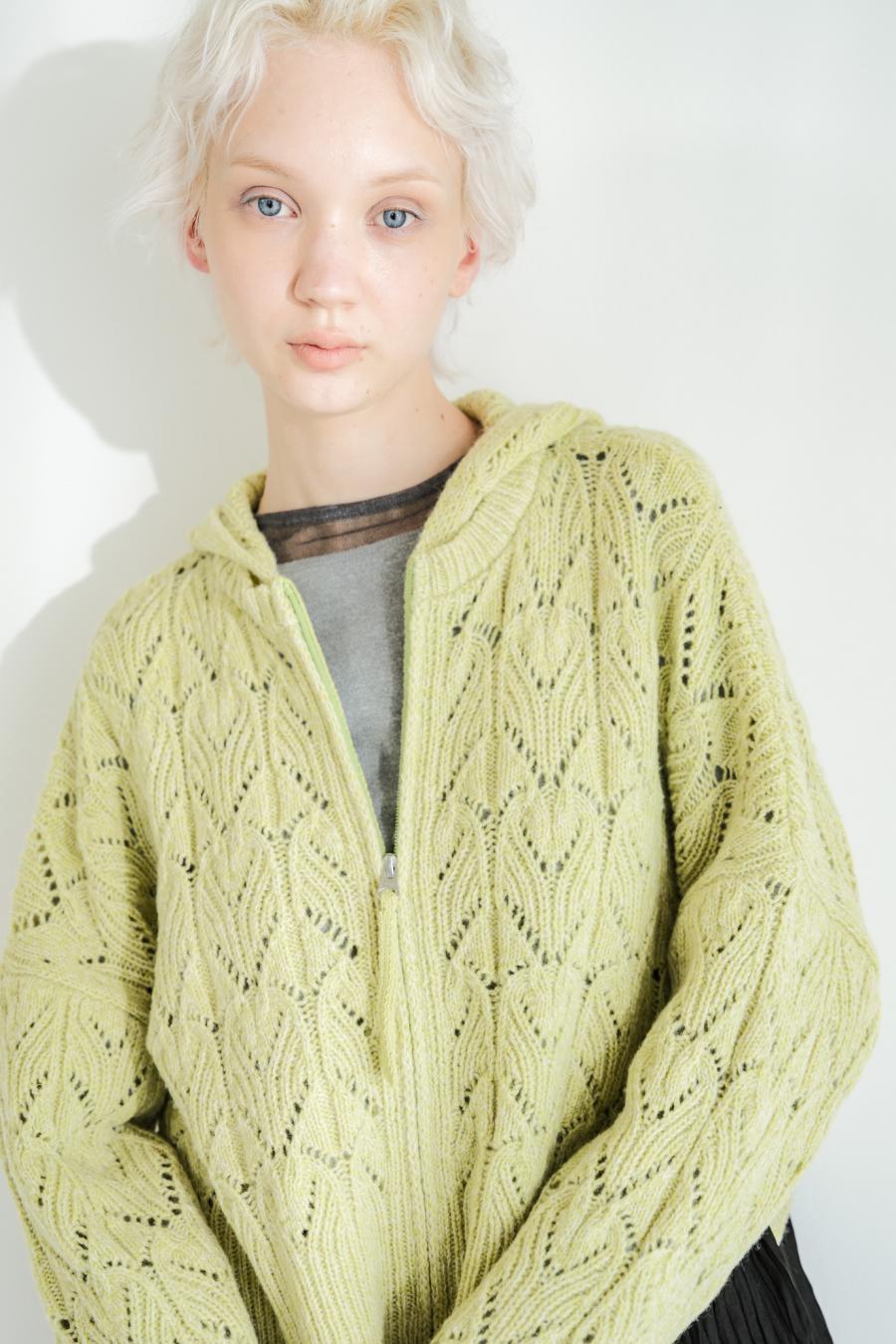 100% Wool Openwork Hooded Cardigan