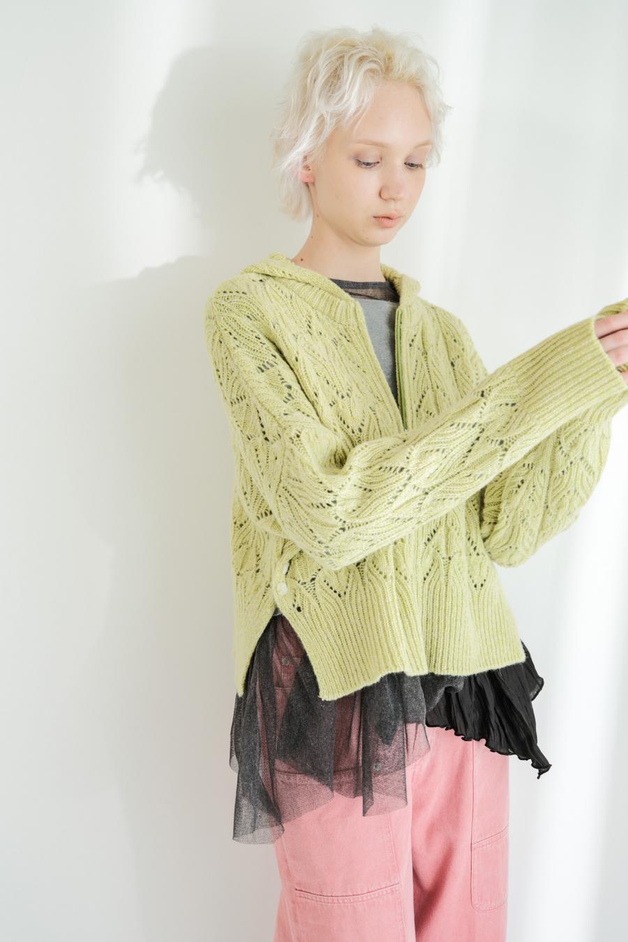 100% Wool Openwork Hooded Cardigan