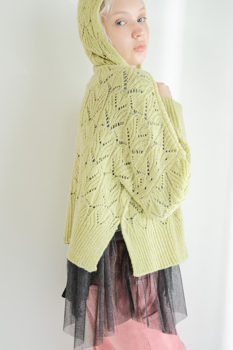 100% Wool Openwork Hooded Cardigan