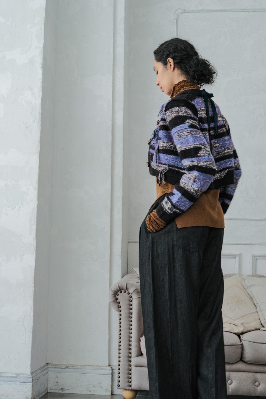 Mixed Yarn Tassel Cardigan