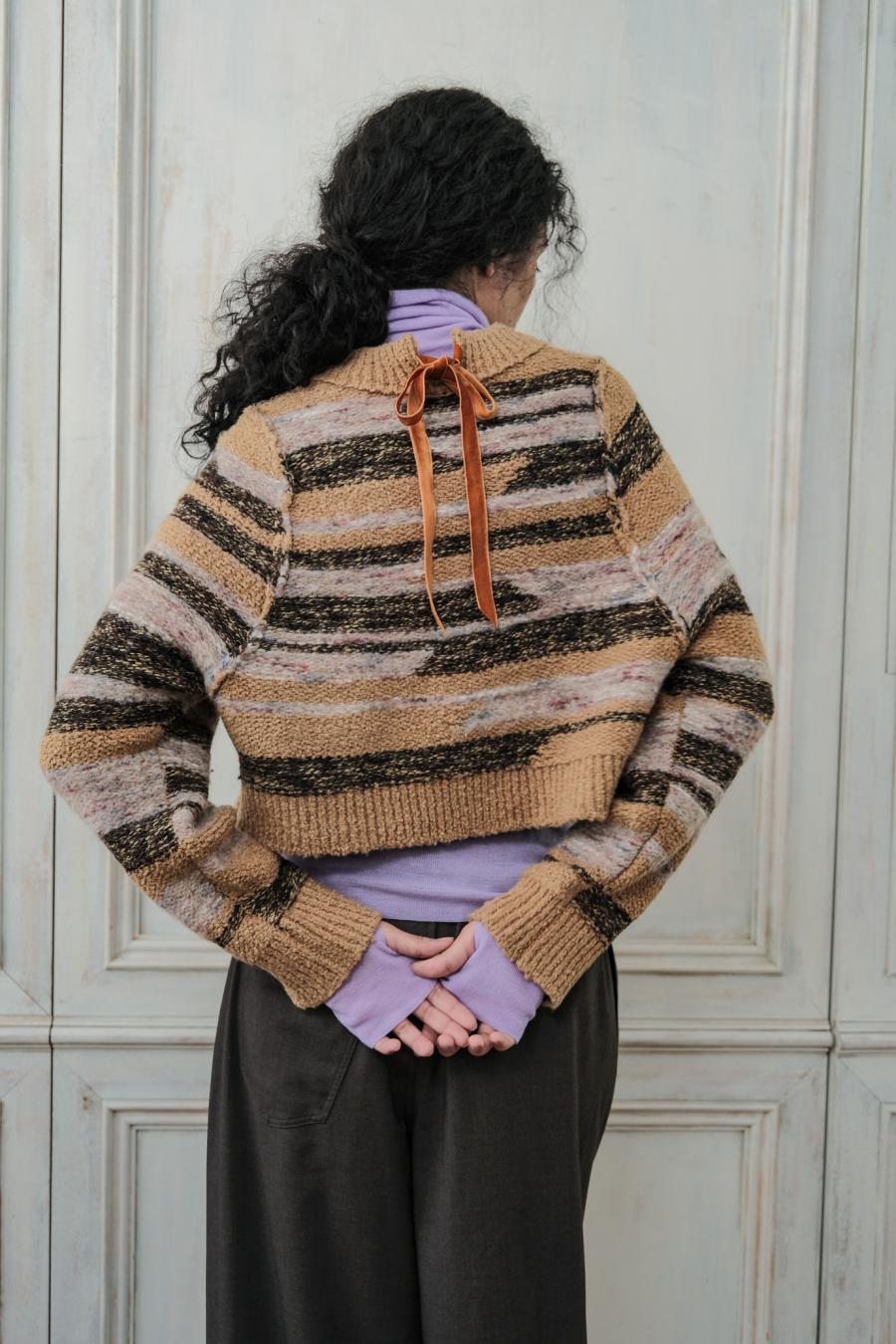 Mixed Yarn Tassel Cardigan