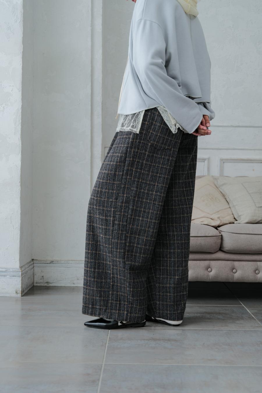 Checked Tweed Slide Pants