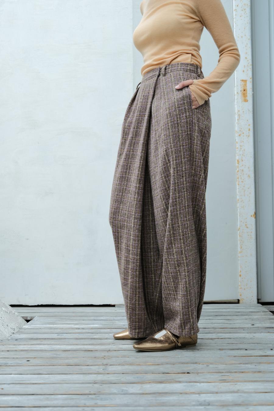 Checked Tweed Slide Pants